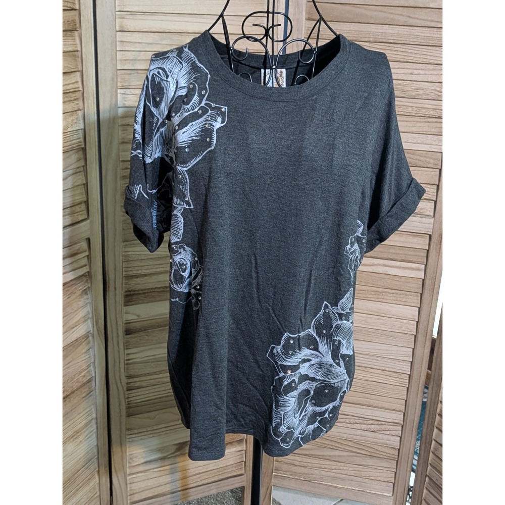 Tru Self Women's Gray Mesh Back Tru Self Short Sleeve T-shirt Size 1X